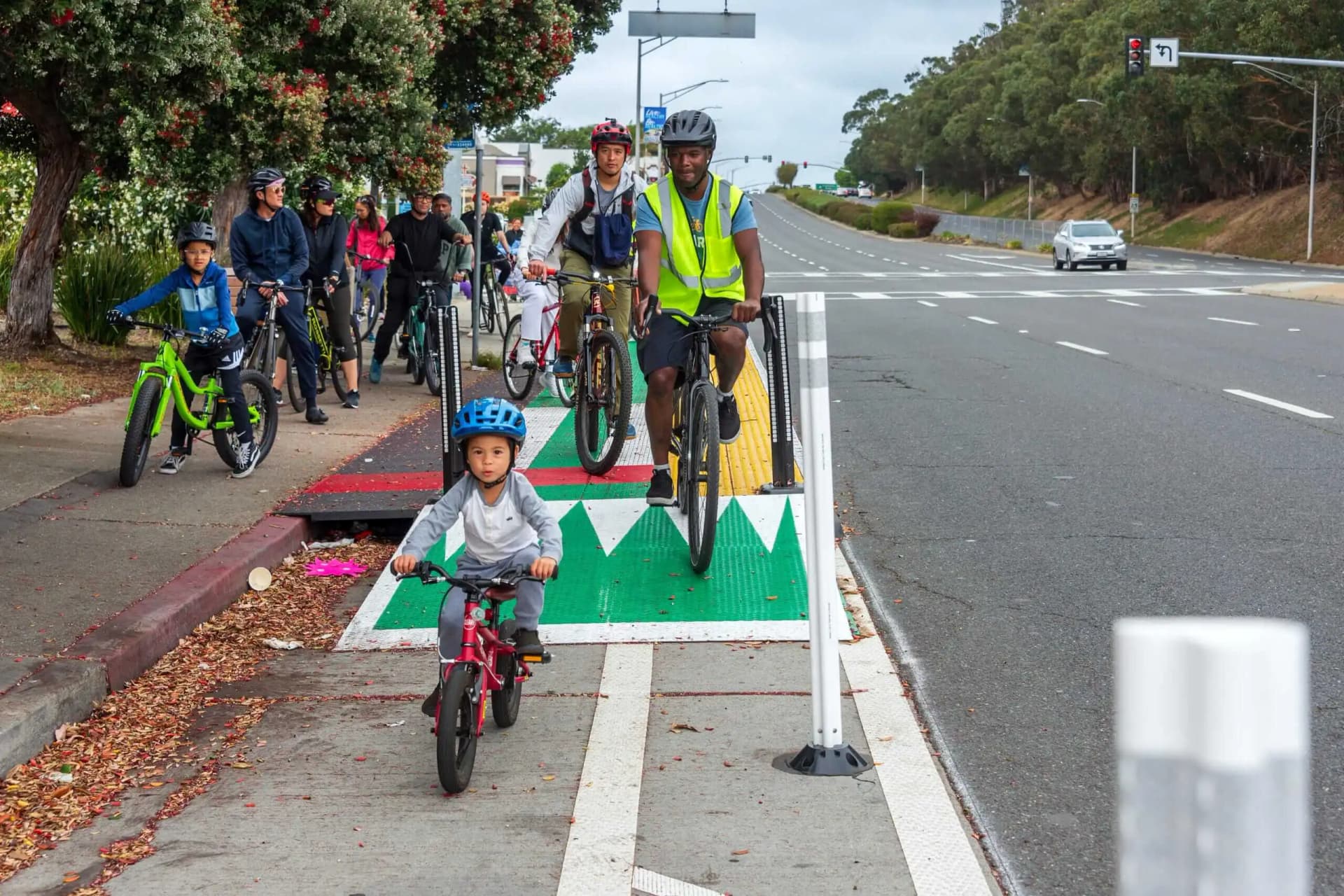People riding bicycles