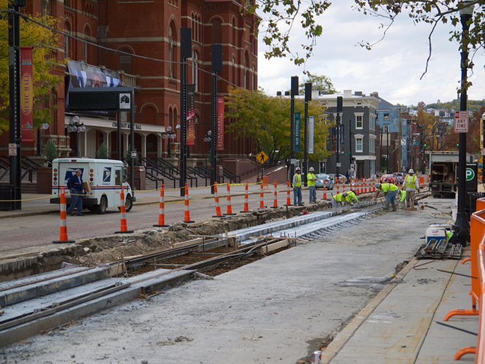 The Cincinnati Streetcar is already under construction, but now faces an uncertain future. Photo via Flickr.