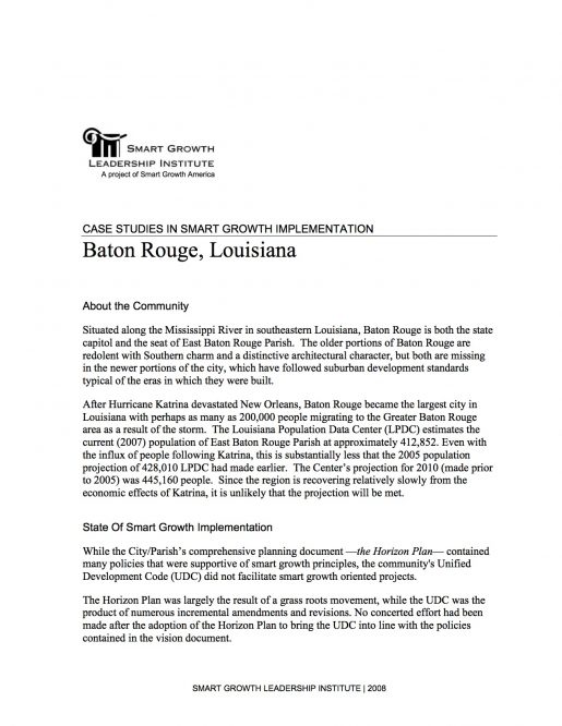 Case Studies in Smart Growth Implementation: Baton Rouge, Louisiana
