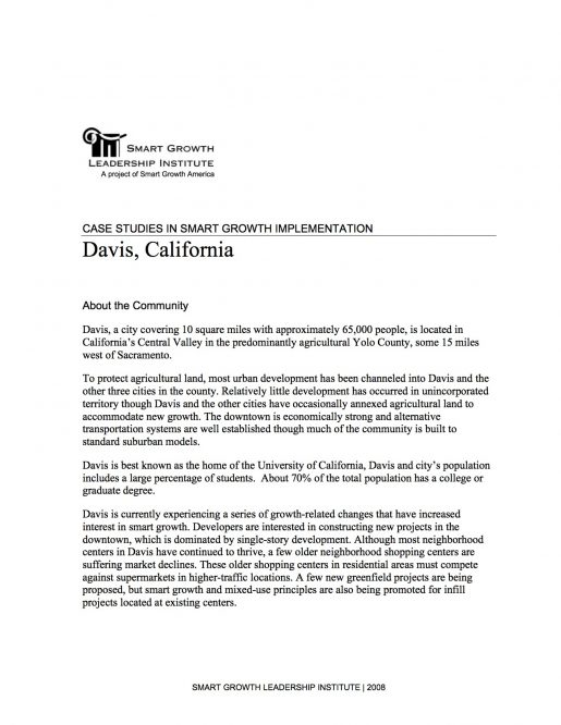 Case Studies in Smart Growth Implementation: Davis, California