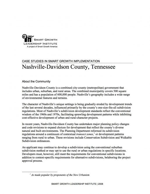 Case Studies in Smart Growth Implementation: Nashville-Davidson County, Tennessee