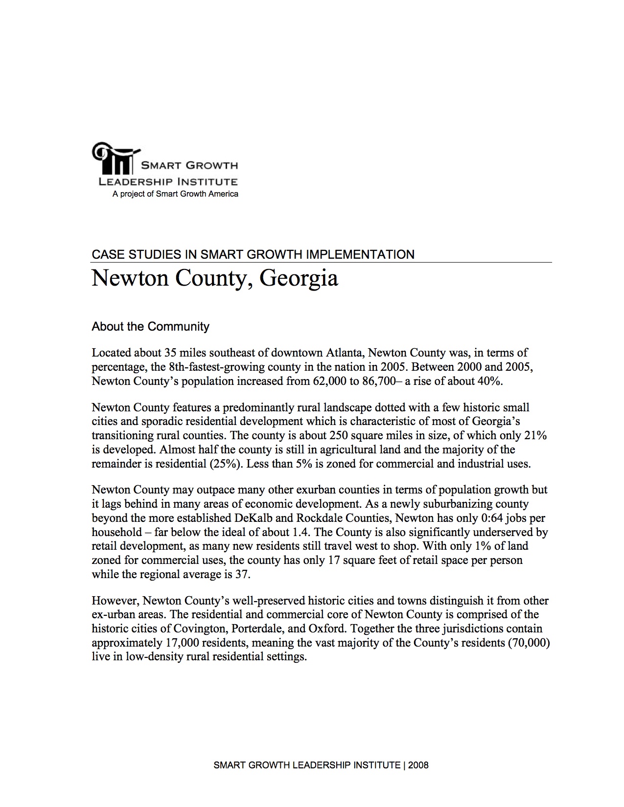 Case Studies in Smart Growth Implementation: Newton County, Georgia