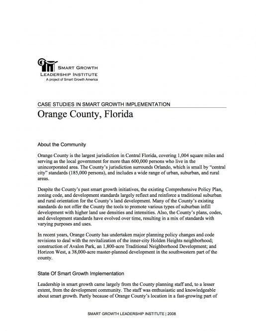 Case Studies in Smart Growth Implementation: Orange County, Florida