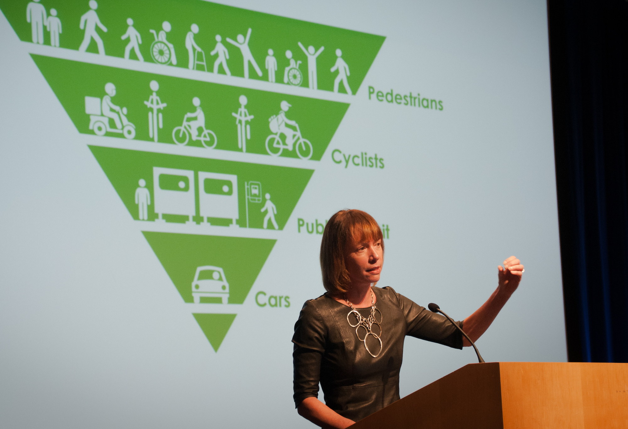 Janette Sadik-Khan speaking at the Transforming Transportation 2015 conference.