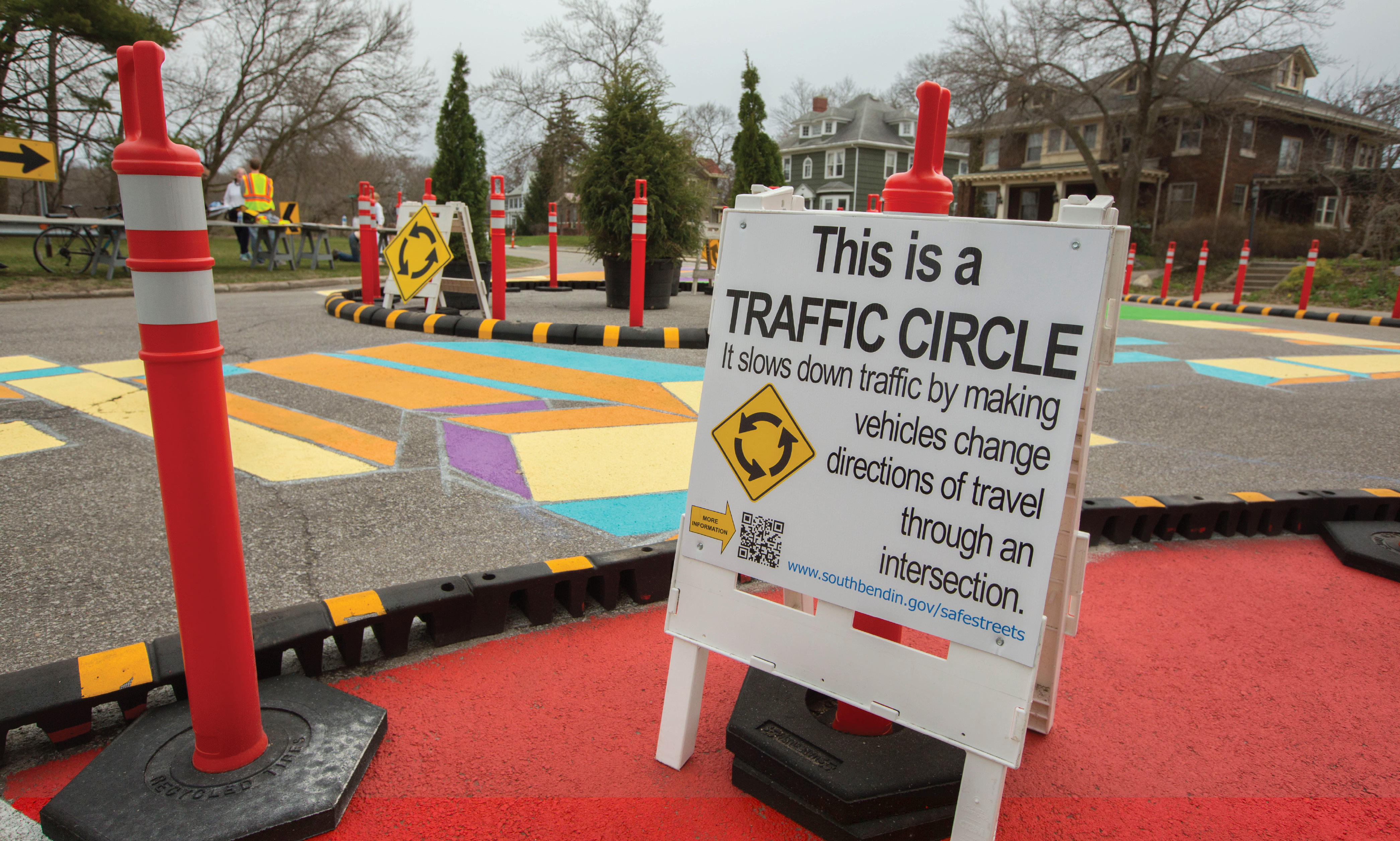 Picture of a temporary traffic circle in South Bend, IN