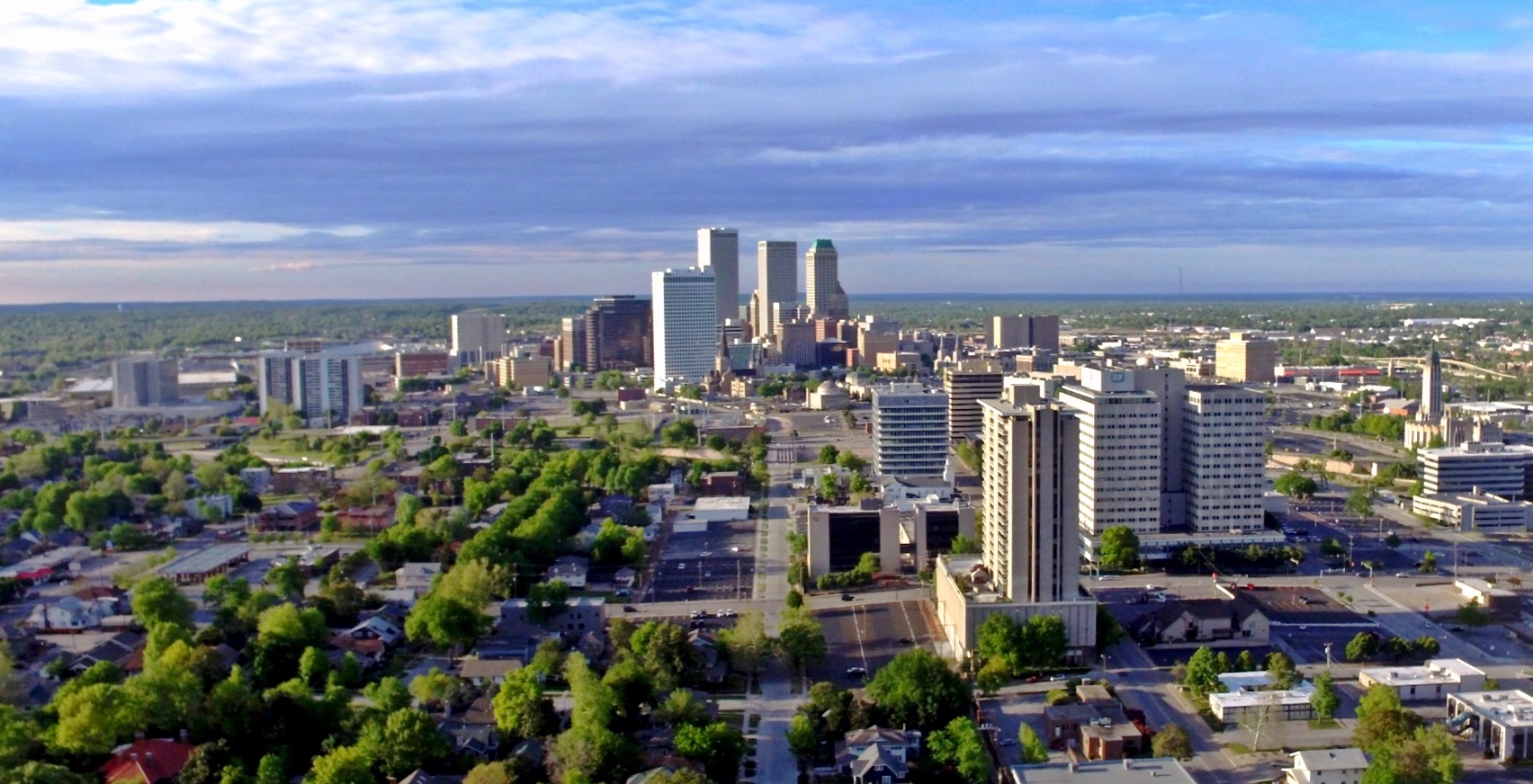 Downtown Tulsa, Oklahoma from above the Blue Dome District. 