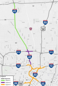 A map of the interstates affected under TxDOT's proposed highway widening scheme.