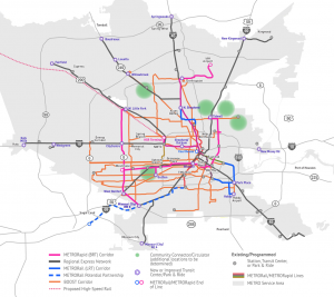 Map showing all the planned transit investments as part of METRONext Moving Forward