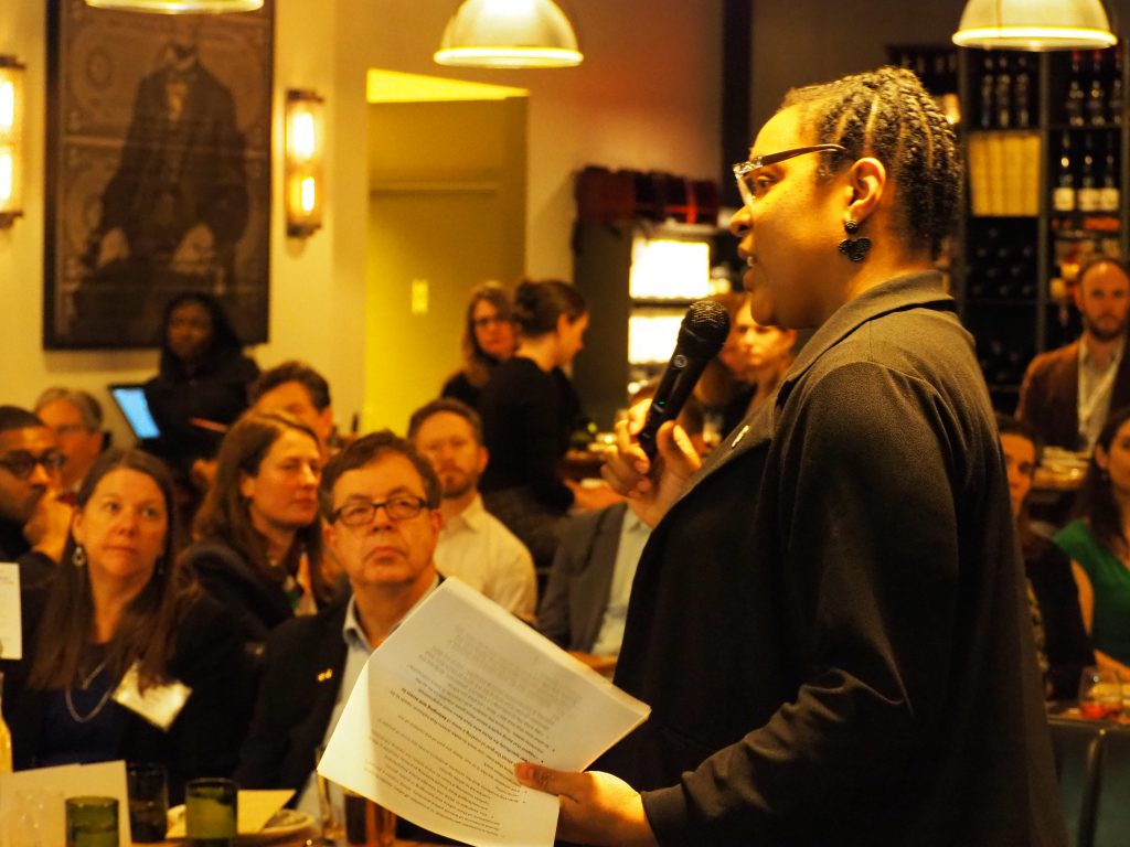 Anita Cozart, featured speaker, delivers remarks at the 10th Annual Complete Streets dinner. 