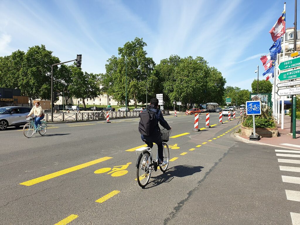 Temporary bike lanes in Paris, France.