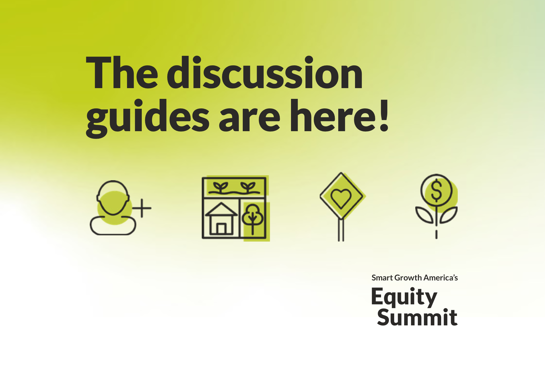 Graphic showing "the discussion guides are here"