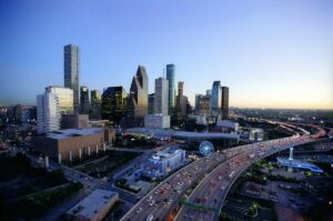 Image of the houston, texas skyline at sunset