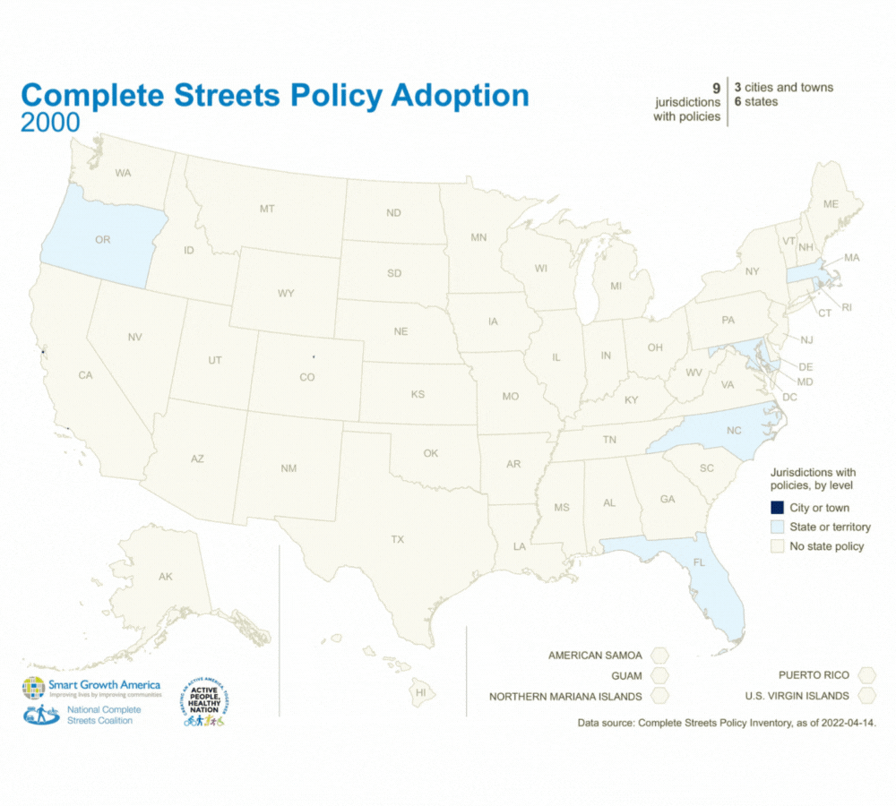 Complete Streets Policy adoption continues to grow across the country