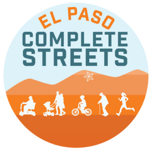 Logo of the El Paso Complete Streets Coalition depicts a variety of travelers walking, biking, and rolling.